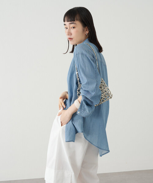 ブラウス シャツ ライトデニム/花柄シャツ レディース Omekashi ブラウス シャツ ライトデニム/花柄シャツ レディース