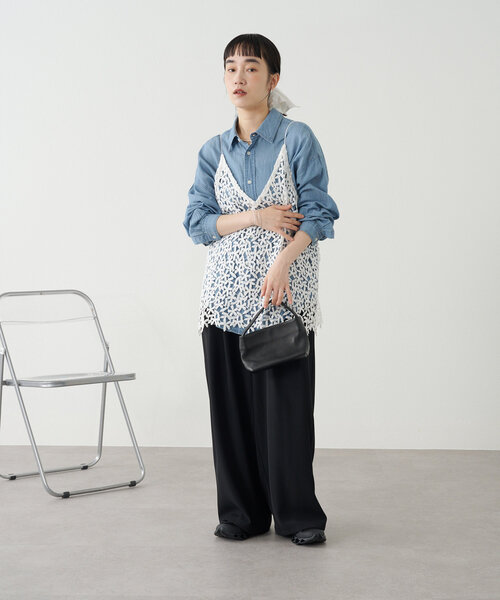 ブラウス シャツ ライトデニム/花柄シャツ レディース Omekashi ブラウス シャツ ライトデニム/花柄シャツ レディース