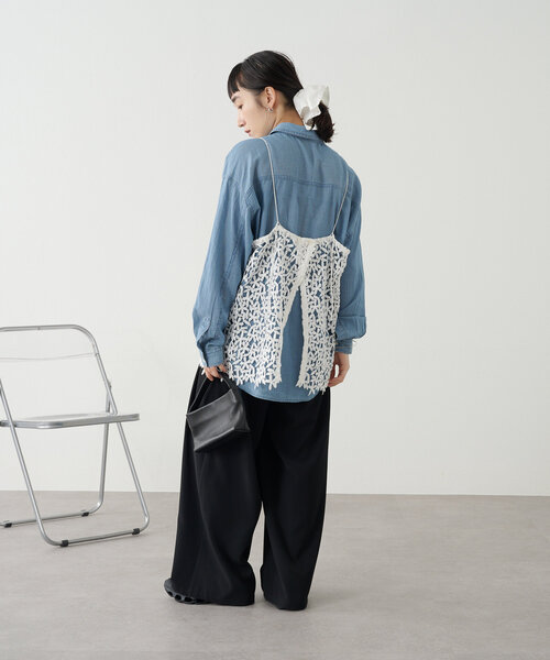 Omekashi ブラウス シャツ ライトデニム/花柄シャツ レディース