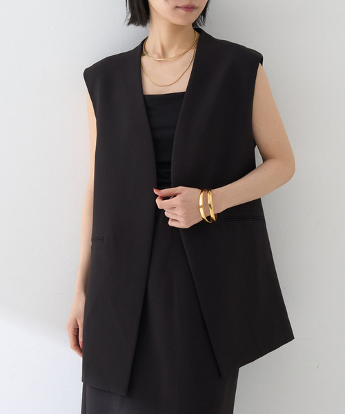 ベスト ジレ 「セットアップ対応」ストレッチダブルクロスジレ レディース