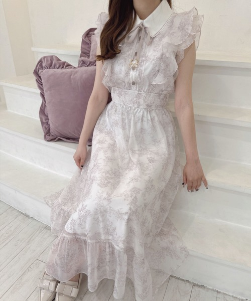 ROJITA ワンピース フリルスリーブ花柄ロングワンピース