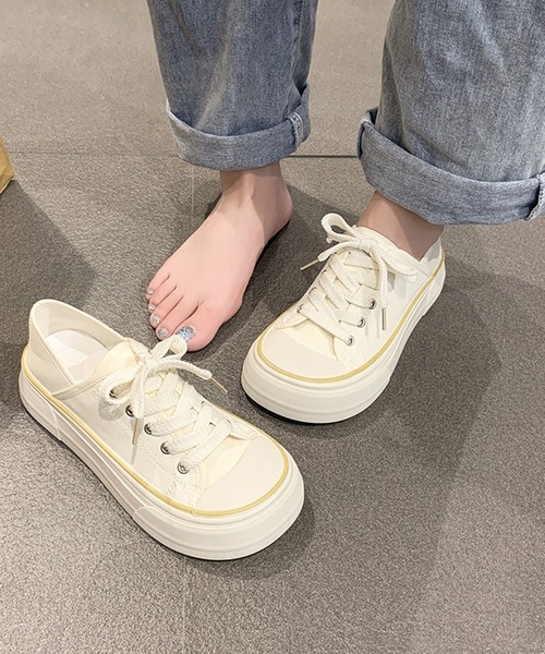 厚底シューズ レディース ファッション キャンバス地 通気性 ラウンドトゥ 軽量 レースアップ カジュアル スニーカー スニーカー Lace Ladies（レースレディース） スニーカー ラウンドトゥ 厚底