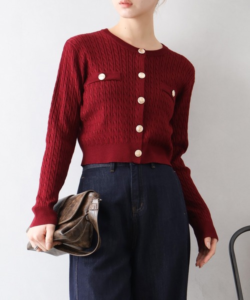 SpRay（スプレイ） カーディガン ケーブルメタルボタンカーディガン