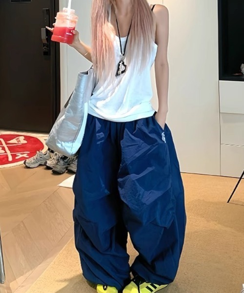 MASHIRO パンツ 「MASHIRO」ワンポイント刺繍ルーズトラックパンツ