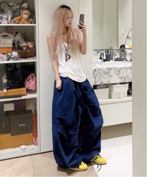 MASHIRO パンツ 「MASHIRO」ワンポイント刺繍ルーズトラックパンツ