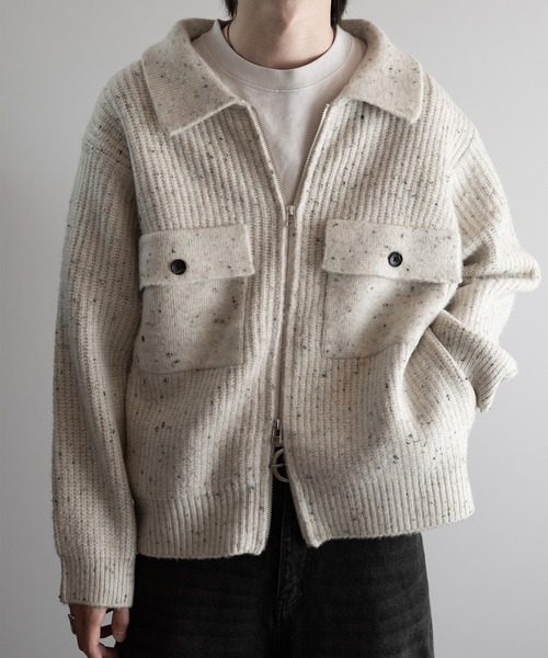 RUUBON セーター ニット nep knit double zip jacket / ネップニット