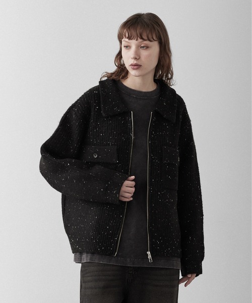 RUUBON セーター ニット nep knit double zip jacket / ネップニット