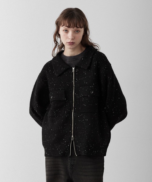 ルネ　Rene ダブルジップトップス　34 RUUBON セーター ニット nep knit double zip jacket / ネップニット