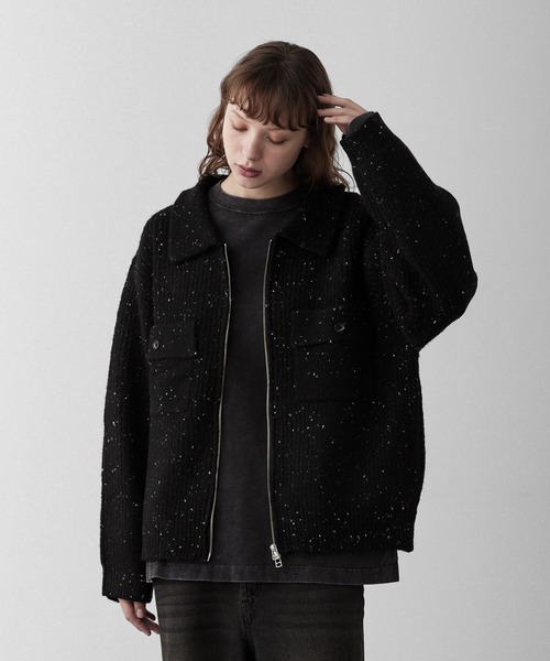 RUUBON セーター ニット nep knit double zip jacket / ネップニット