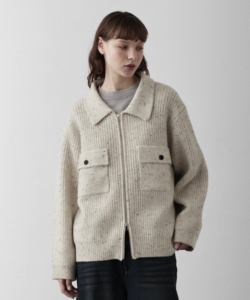 RUUBON セーター ニット nep knit double zip jacket / ネップニット
