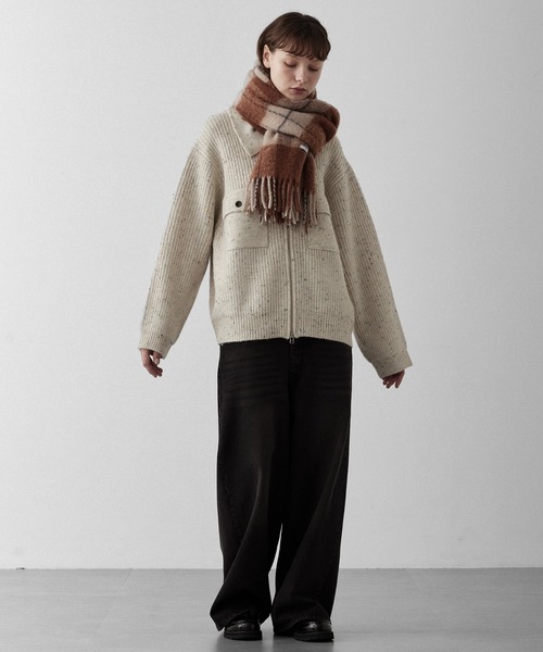 RUUBON セーター ニット nep knit double zip jacket / ネップニット