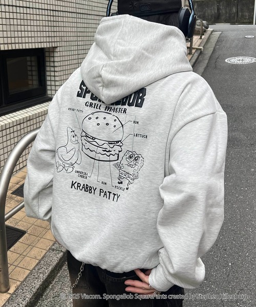 パーカー スポンジボブ バックプリント 刺繍 プルパーカー メンズ