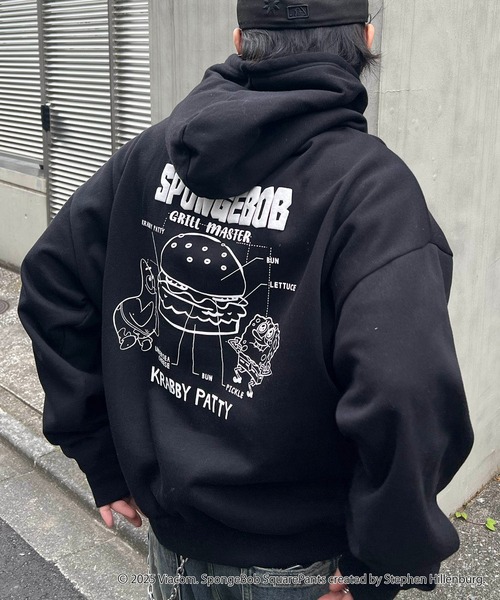 パーカー AW スポンジボブ バックプリント 刺繍 プルパーカー メンズ