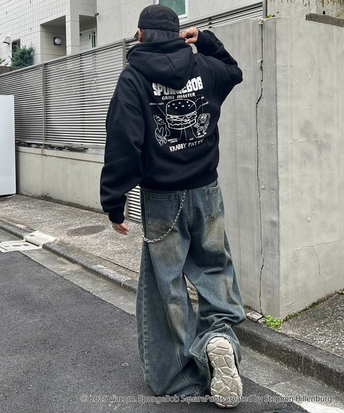 パーカー AW スポンジボブ バックプリント 刺繍 プルパーカー メンズ