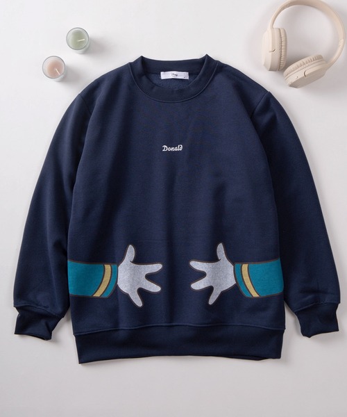 （61）ウォルト・ディズニー ドナルドダック 長袖トレーナー　ネイビー Disney - 新品 トレーナー L ドナルドダック ディズニー スウェット 裏