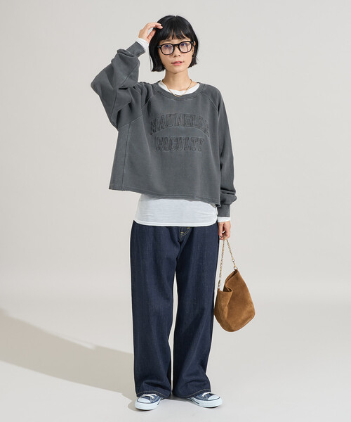AMOMMA グレー クロップドスウェット FREAK'S STORE（フリークスストア） トレーナー スウェット ピグメント
