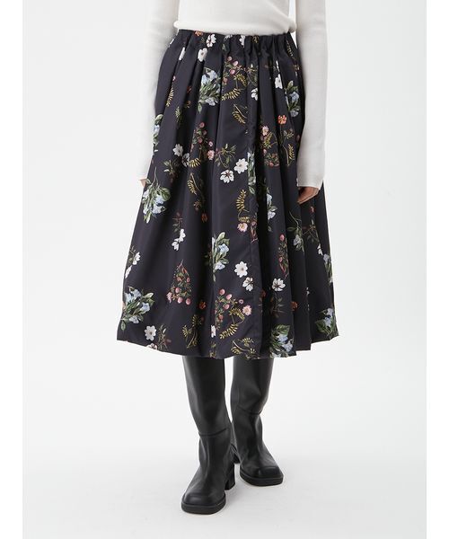 【美品】 MIU MIU 総柄バルーンスカート ブラック グリーン 36 Mila Owen（ミラオーウェン） スカート ボタニカルプリントバルーン