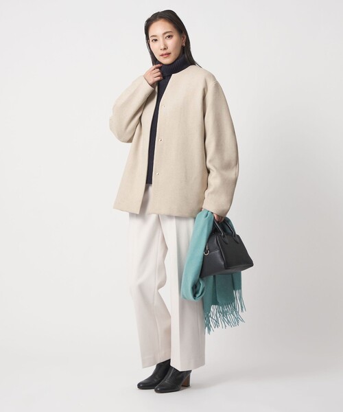 A DAY IN THE LIFE ノーカラーコート コート キーネック ショート