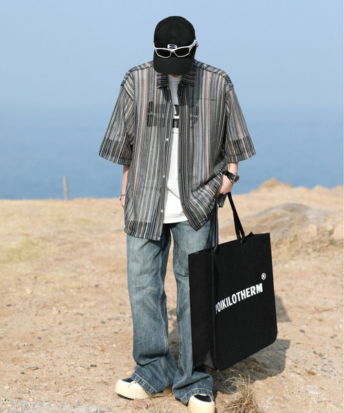 「neos」 「Beno」半袖シャツ MEDIUM ブラック メンズ_画像8