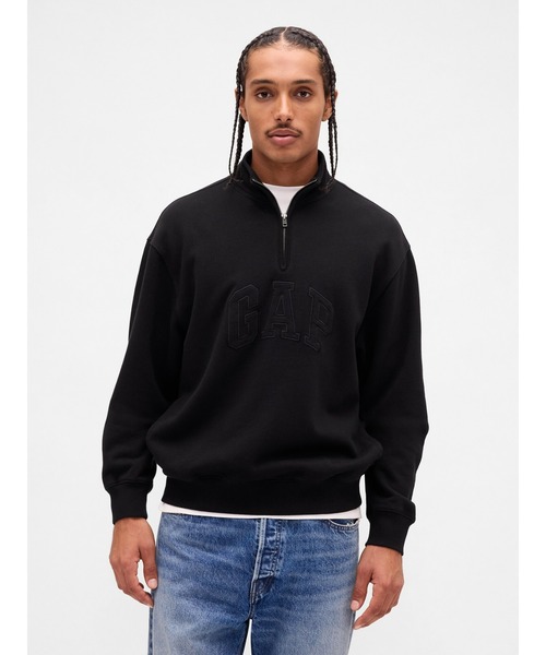 ジャザサイズ 黒ハーフジップ プルオーバー GAP（ギャップ） トレーナー スウェット ヘビーウェイト オーバー