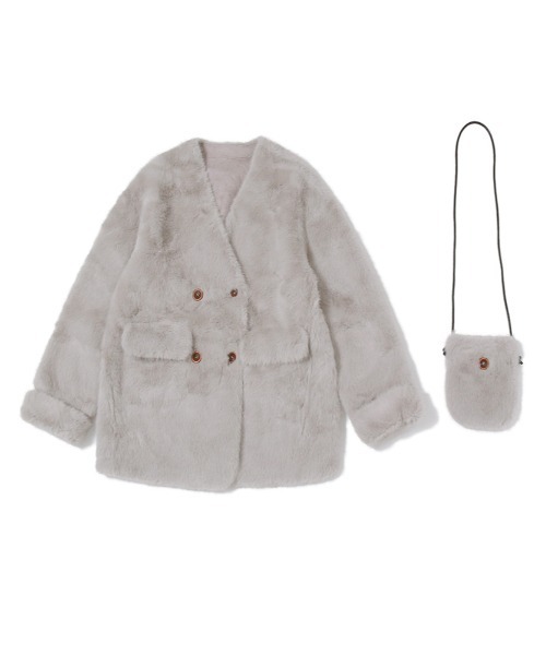 コート アウター ミニバッグ付き ミドルフェイクファーコート