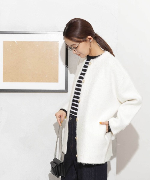 ウナ様 カーディガン 白 NANO universe（ナノ・ユニバース） ニットカーディガン FREE ホワイト