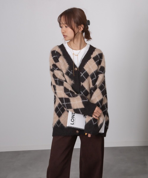 新作新品♥️【USAGI ONLINE限定】アーガイルチェックカーディガン SNIDEL【USAGI ONLINE限定】アーガイルチェックカーディガン・黒