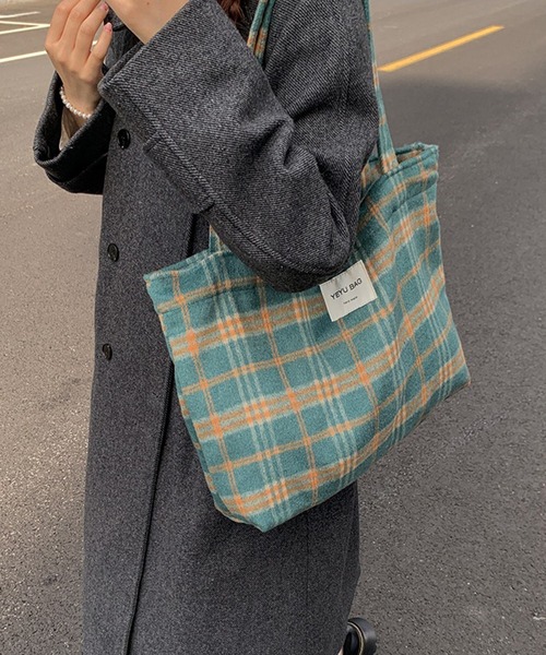 c.u.l トートバッグ A4収納可 大容量 チェック柄 ワンポイントロゴ
