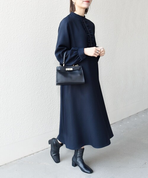 SHIPS any ワンピース any:「洗濯機可能」ダブルクロス フリル パフ