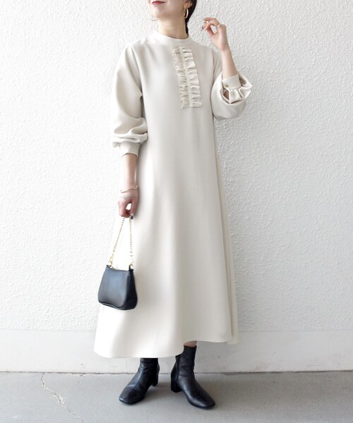 SHIPS any ワンピース any:「洗濯機可能」ダブルクロス フリル パフ