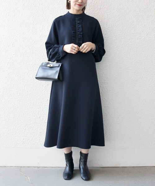 SHIPS any ワンピース any:「洗濯機可能」ダブルクロス フリル パフ