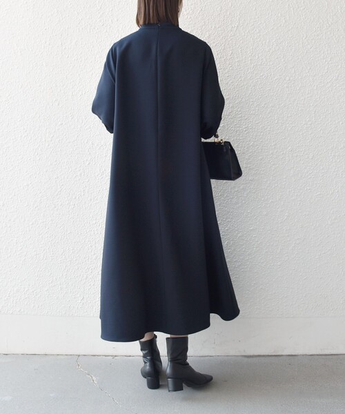 極美品 shipsany ダブルクロスAラインワンピース ネイビー シップス エニィ SHIPS any SHIPS any:〈洗濯機可能〉ダブルクロス A