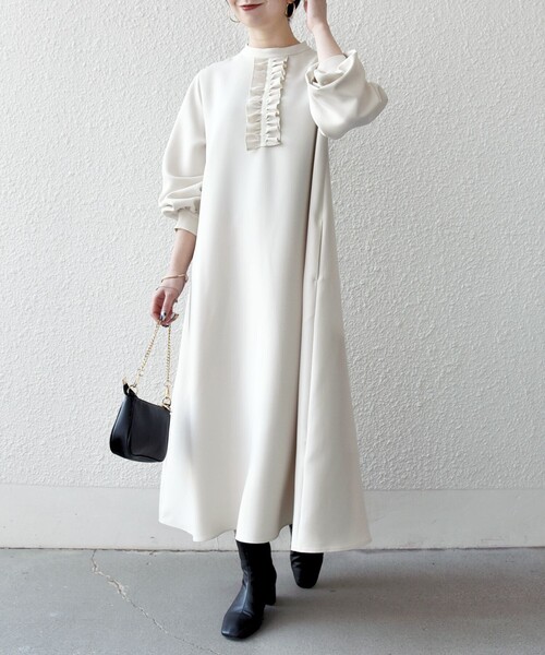 SHIPS any ワンピース any:「洗濯機可能」ダブルクロス フリル パフ