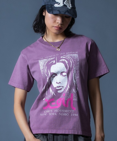 X-girl（エックスガール） tシャツ FADED FACE S/S TEE レディース