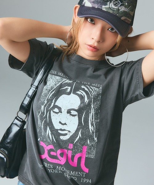 X-girl（エックスガール） tシャツ FADED FACE S/S TEE レディース