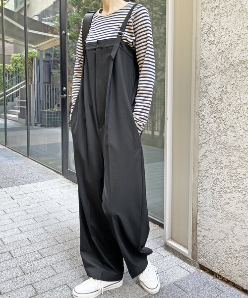 【スピック&スパン】ストライプ柄 サロペット オールインワン　新品 スピック&スパン】ストライプ柄 サロペット オールインワン 新品