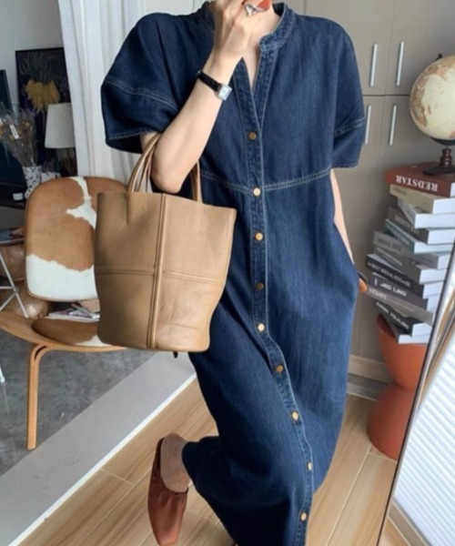 「sakishimatokyo」 半袖ワンピース LARGE インディゴブルー レディース_画像3