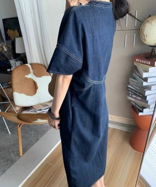 「sakishimatokyo」 半袖ワンピース LARGE インディゴブルー レディース_画像4