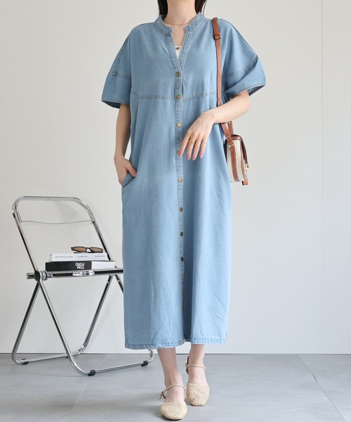 「sakishimatokyo」 半袖ワンピース LARGE インディゴブルー レディース_画像8