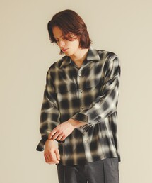 オープンカラーシャツ DESIGNWORKS（デザインワークス） シャツ オンブレーチェック オープン