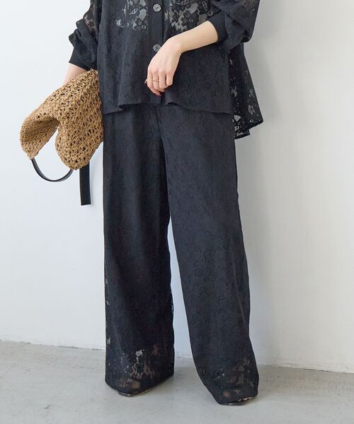 パンツ フラワーメッシュレースワイドパンツ レディース_20