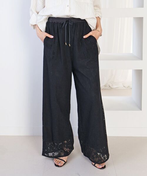 パンツ フラワーメッシュレースワイドパンツ レディース_12