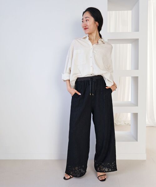 パンツ フラワーメッシュレースワイドパンツ レディース_11