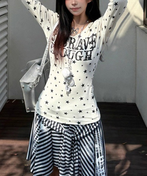 WEGO（ウィゴー） tシャツ 星柄ロゴプリントタイトロンT レディース