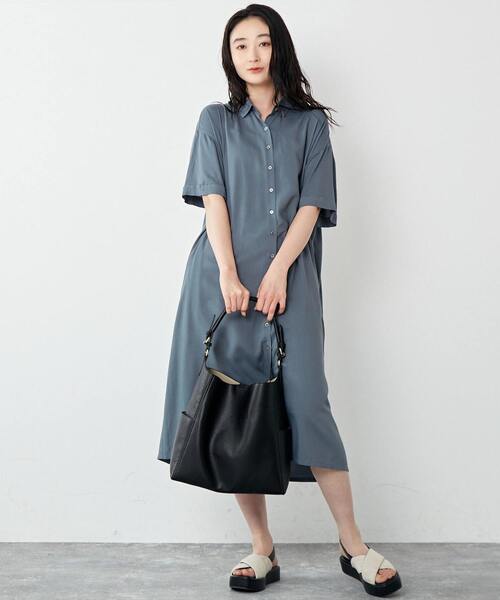 「MELROSE claire」 半袖ワンピース - ネイビー レディース_画像3