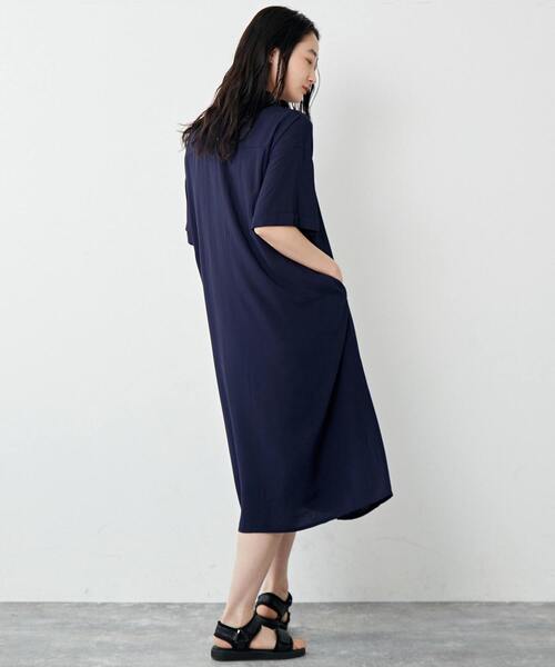 「MELROSE claire」 半袖ワンピース - ネイビー レディース_画像8