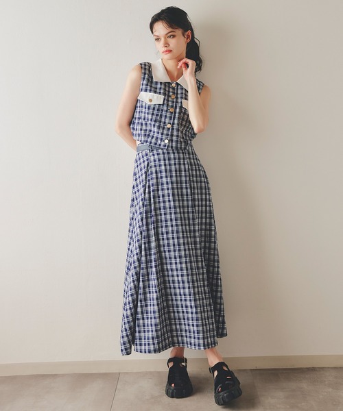 ❣️ ノースリーブシャツ スカート セットアップ❣️ REDYAZEL（レディアゼル） セットアップ チェックノースリーブシャツ