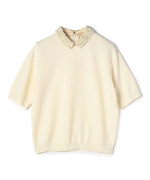 【ボールジィ トゥモローランド】パール　ビジュー　半袖　サマー　ニット Ballsey（ボールジィ） ニット セーター パールコンビ シャツカラー
