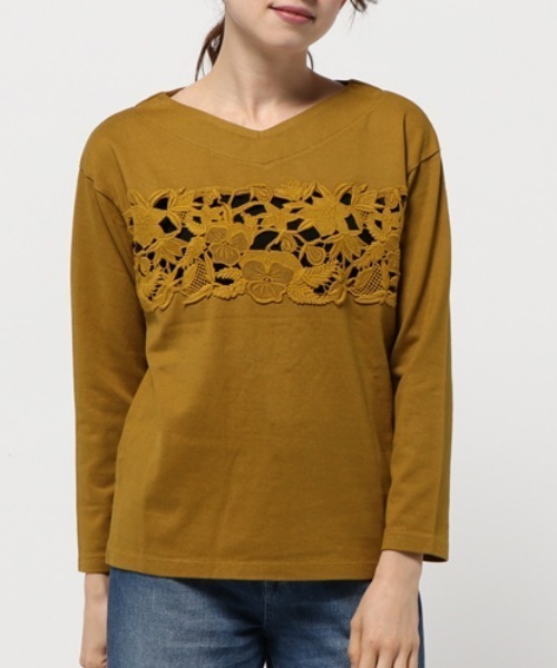 tシャツ M0581 レースコンビワイドプルオーバー レディース