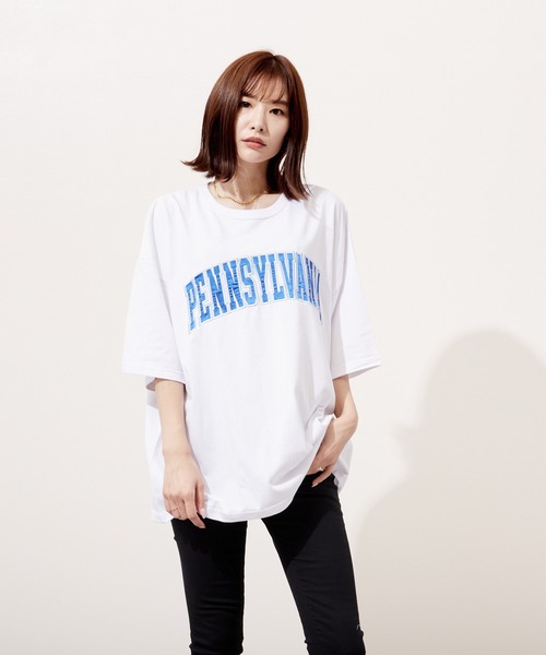 VIBGYOR tシャツ アップリケ 刺繍 半袖 C/N(BEY) メンズ